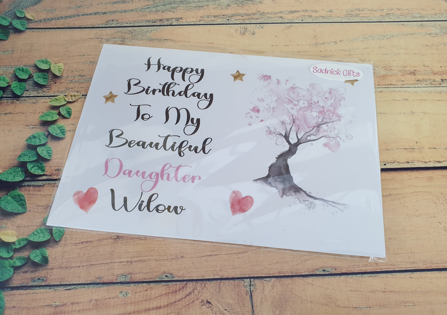 Daughter Birthday Card - Watercolour Cherry Tree  Happy Birthday - Novelty Greeting Card Add Name