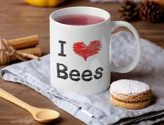 Bee Mug Gift - I Love Heart Bees - Nice Funny Novelty Pet Owner Lover Fan Cup Present