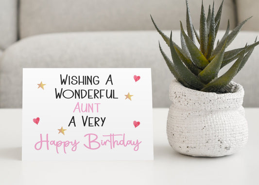 Aunt Birthday Card - Wishing A Wonderful Aunt A Very Happy Birthday - Nice Cute Funny Novelty Greetings Card