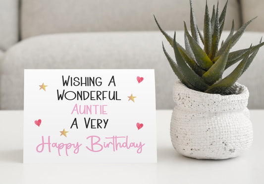 Auntie Birthday Card - Wishing A Wonderful Auntie A Very Happy Birthday - Nice Cute Funny Novelty Greetings Card