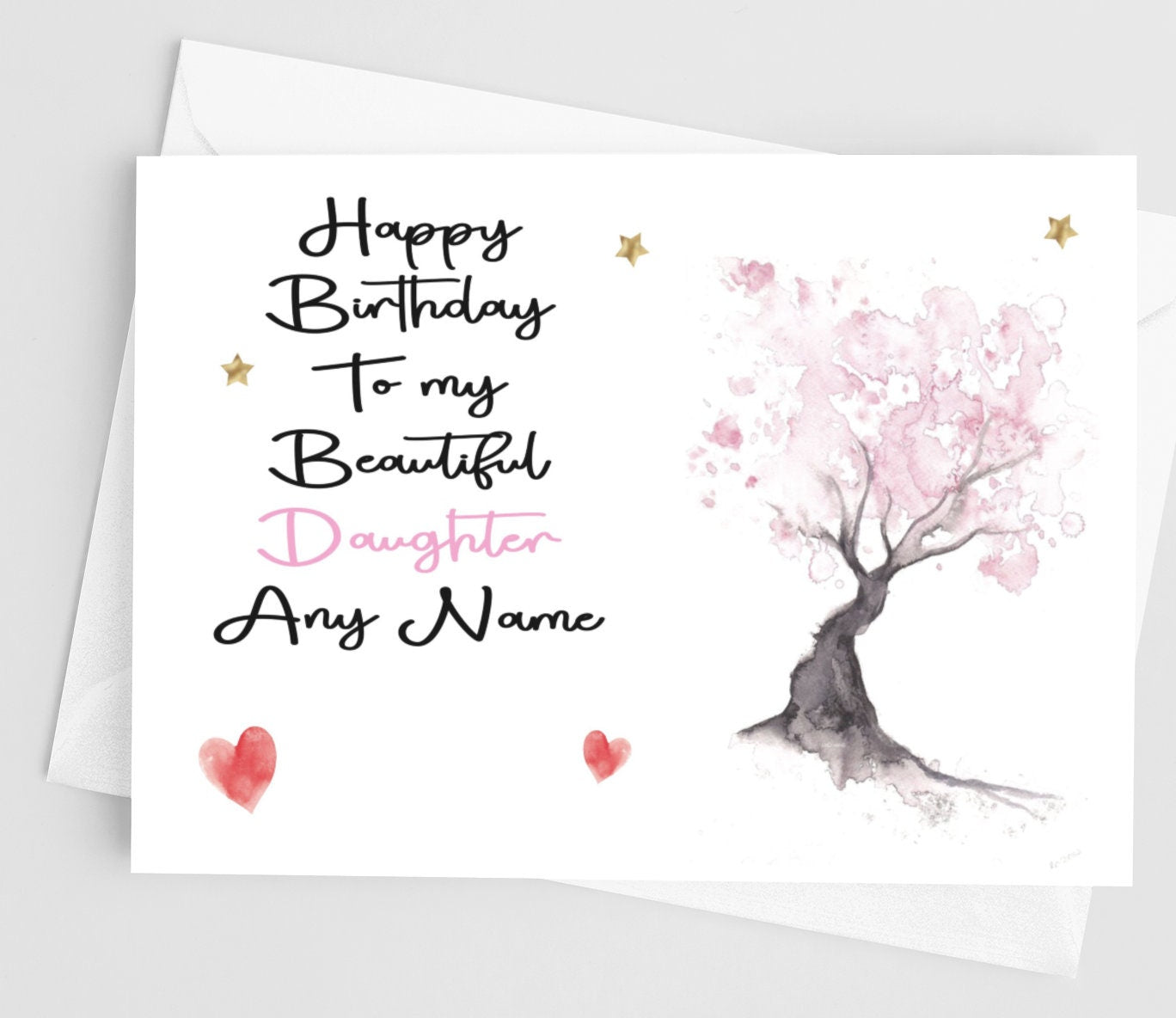 Daughter Birthday Card - Watercolour Cherry Tree  Happy Birthday - Novelty Greeting Card Add Name