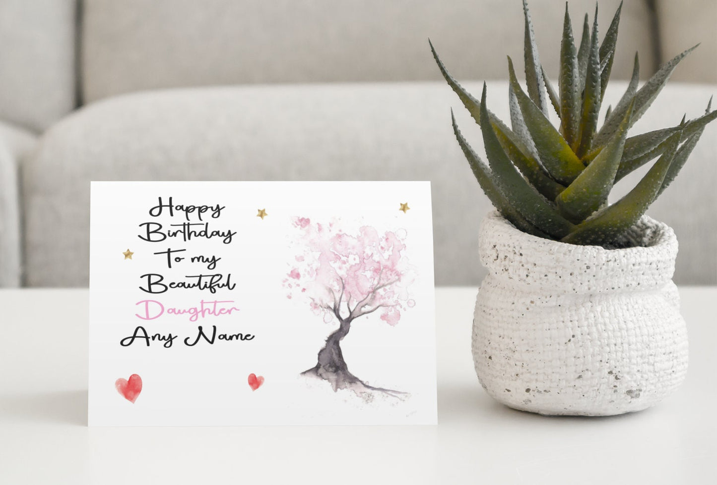 Daughter Birthday Card - Watercolour Cherry Tree  Happy Birthday - Novelty Greeting Card Add Name