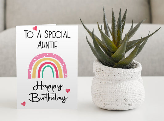 Auntie Birthday Card - To A Special Auntie - Rainbow - Nice Cute Novelty Greetings Card