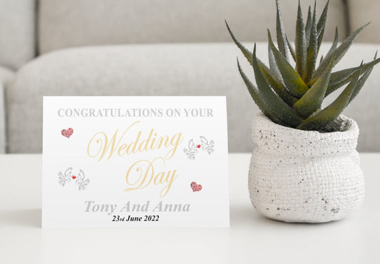 Wedding Day Card - Congratulations On Your Wedding Day - Nice Cute Novelty Greetings Card Add Name and Date