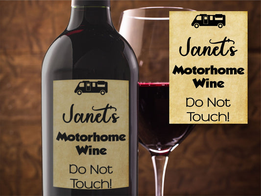 Personalised Motorhome Gift Bottle Labels  x2 - Vintage Style - Any Name and Message - To fit Wine Alcohol Bottles 68x99mm