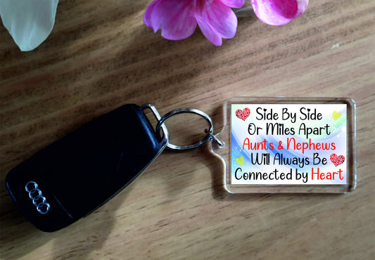 Aunt Nephew Keyring Gift - Side By Side Or Miles Apart - Novelty Love Gift - Fun Present Birthday Christmas