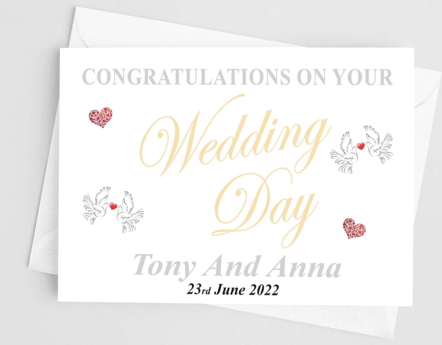 Wedding Day Card - Congratulations On Your Wedding Day - Nice Cute Novelty Greetings Card Add Name and Date