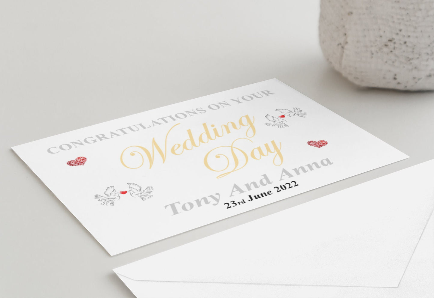 Wedding Day Card - Congratulations On Your Wedding Day - Nice Cute Novelty Greetings Card Add Name and Date