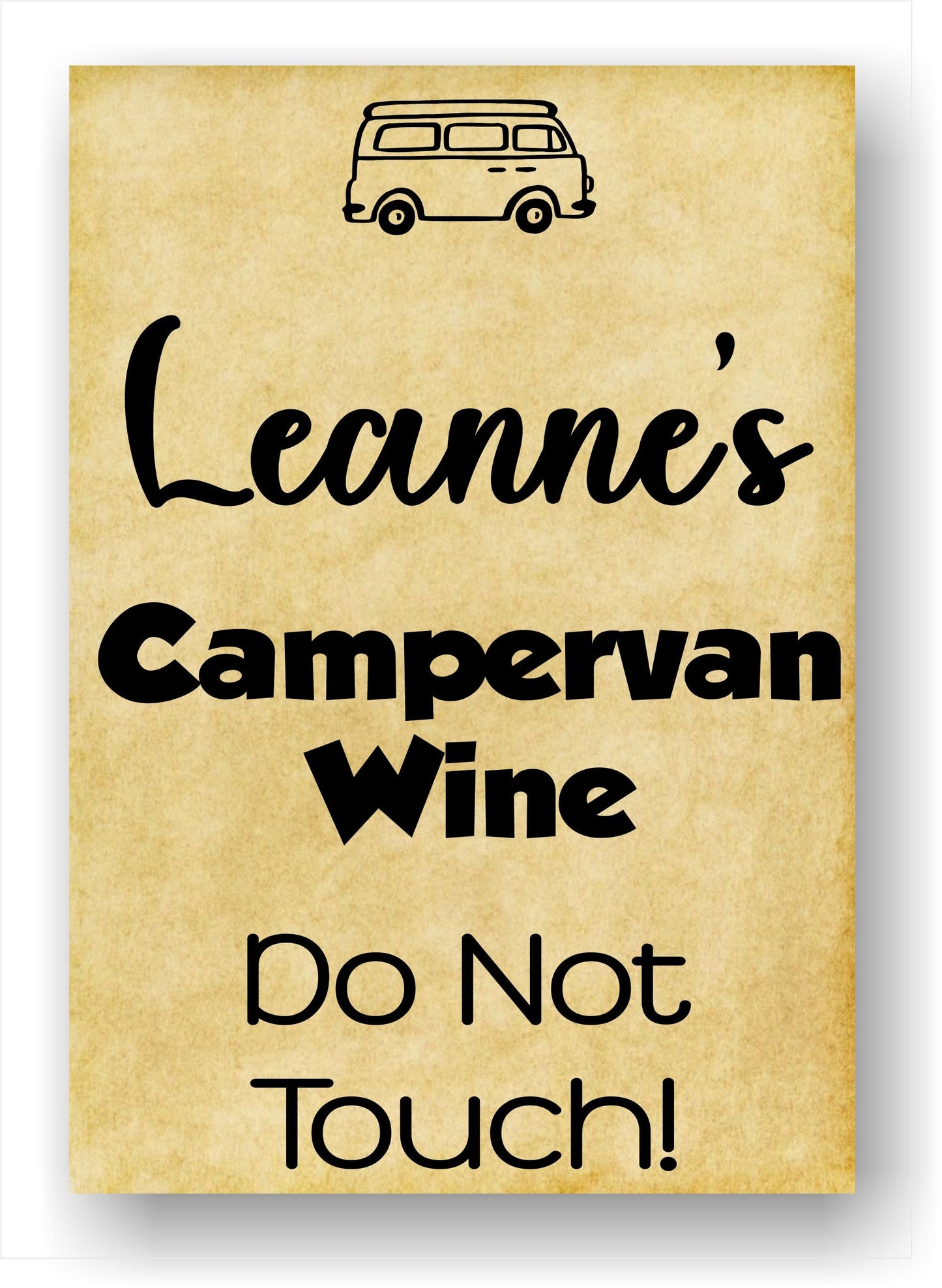 Personalised Campervan Gift Bottle Labels  x2 - Vintage Style - Any Name and Message - To fit Wine Alcohol Bottles 68x99mm