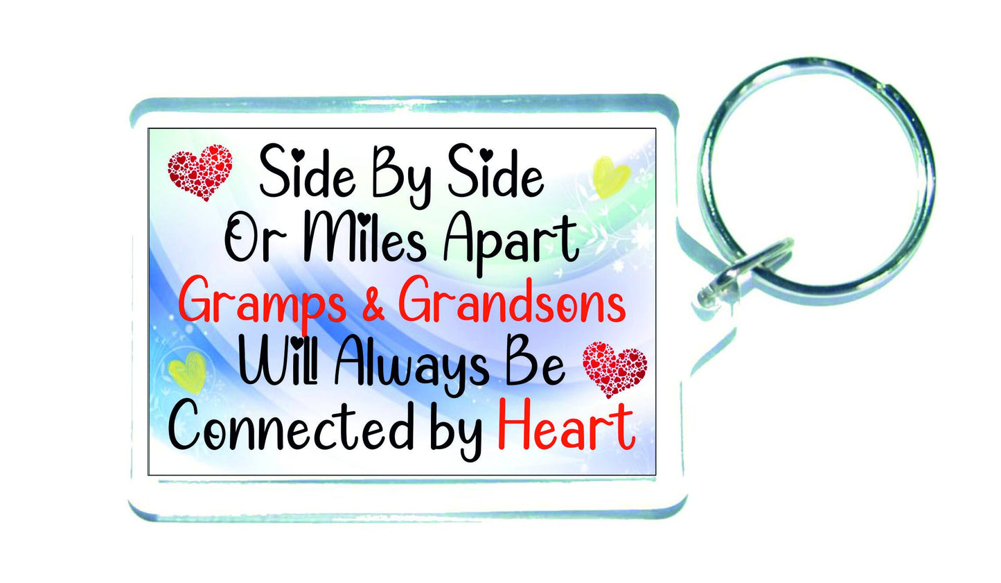 Gramps Grandson Keyring - Side By Side Or Miles Apart - Nice Fun Cute Novelty Present