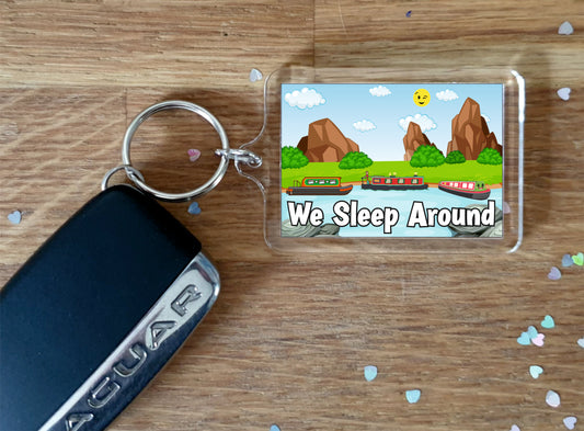 Canal Boat Keyring - We Sleep Around - Fun Cheeky Cute Gift - Novelty Birthday Present
