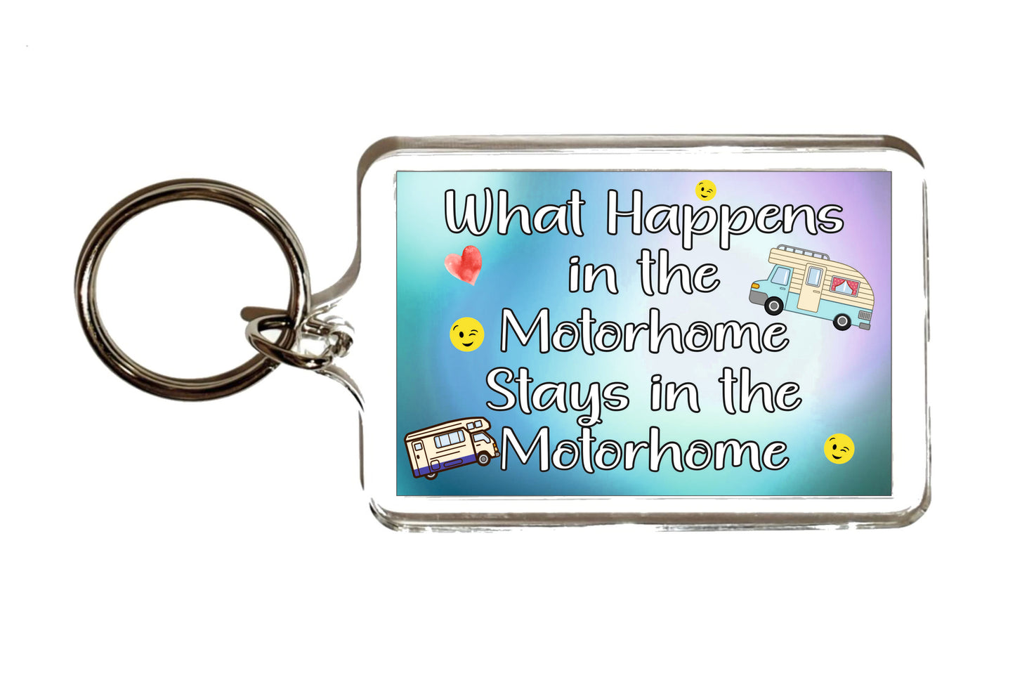 Motorhome Keyring Gift -  What Happens In The Motorhome - Fun Cheeky Novelty Birthday Present