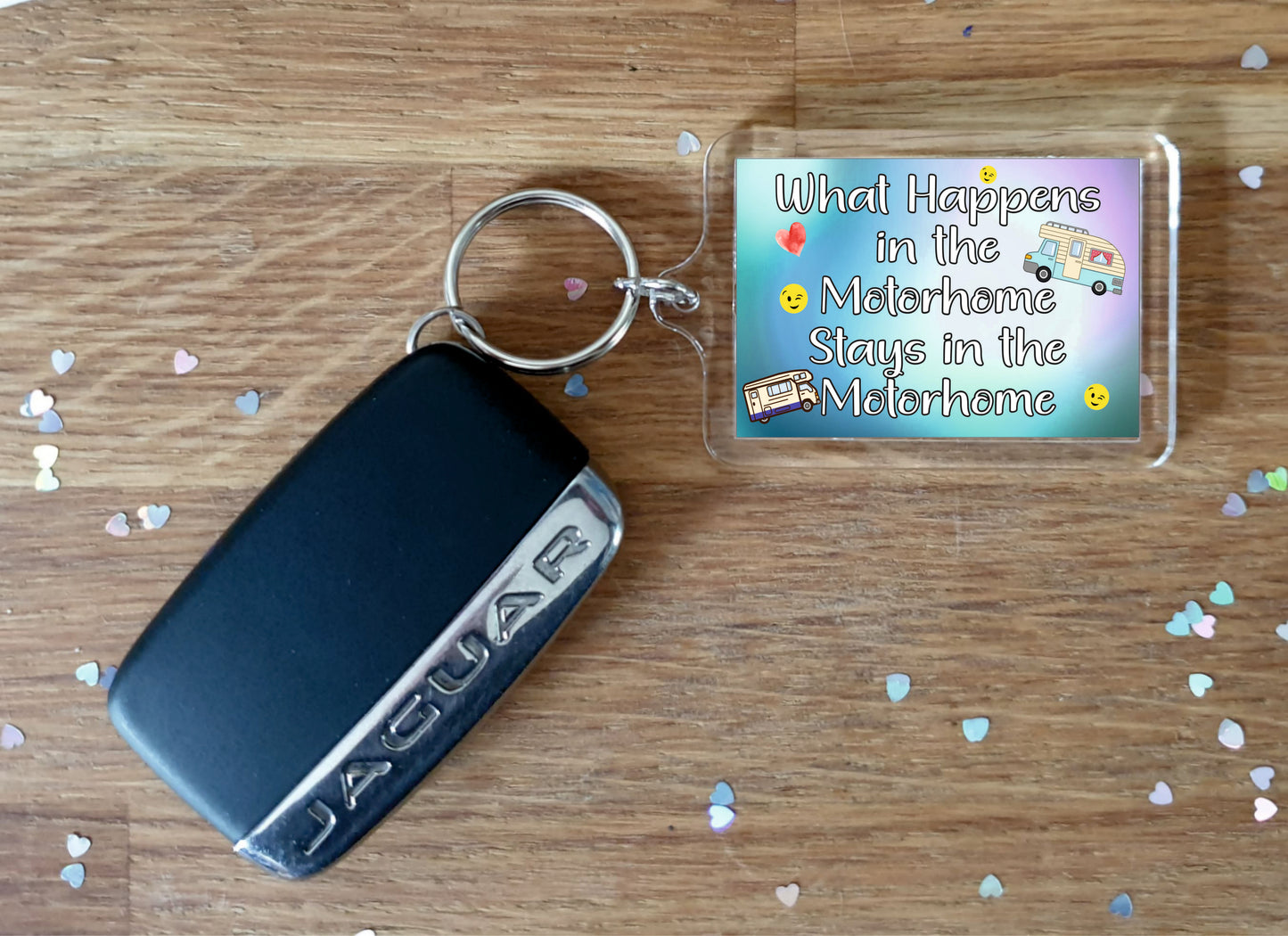Motorhome Keyring Gift -  What Happens In The Motorhome - Fun Cheeky Novelty Birthday Present