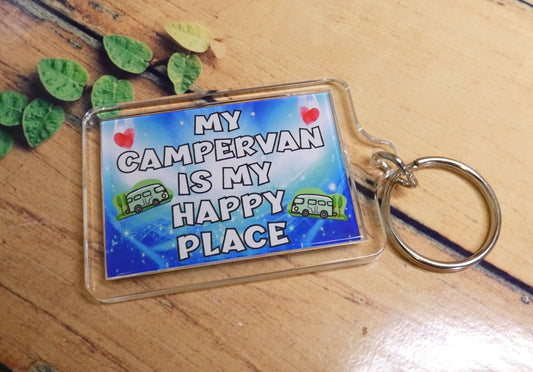Campervan Keyring Gift - My Campervan Is My Happy Place - Fun Novelty Birthday Present