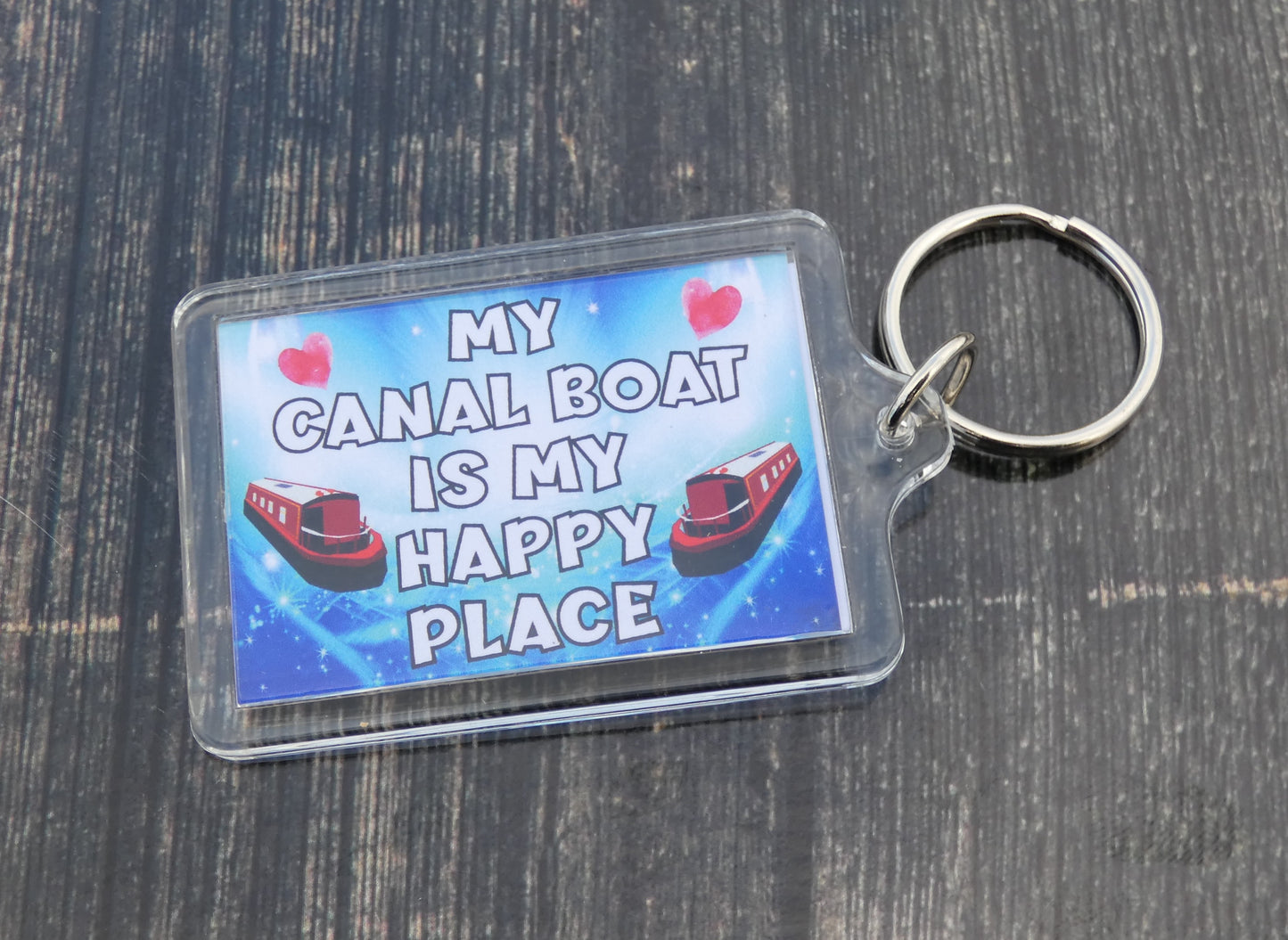 Canal Boat Keyring - My Canal Boat Is My Happy Place - Fun Novelty Narrowboat Birthday Present