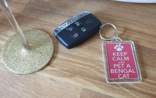 Bengal Cat Keyring Gift - Keep Calm And Pet A Bengal Cat - Fun Cute Owner Lover Novelty Present