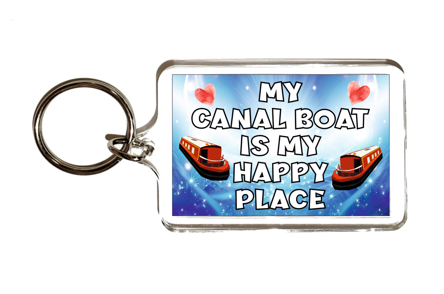 Canal Boat Keyring - My Canal Boat Is My Happy Place - Fun Novelty Narrowboat Birthday Present