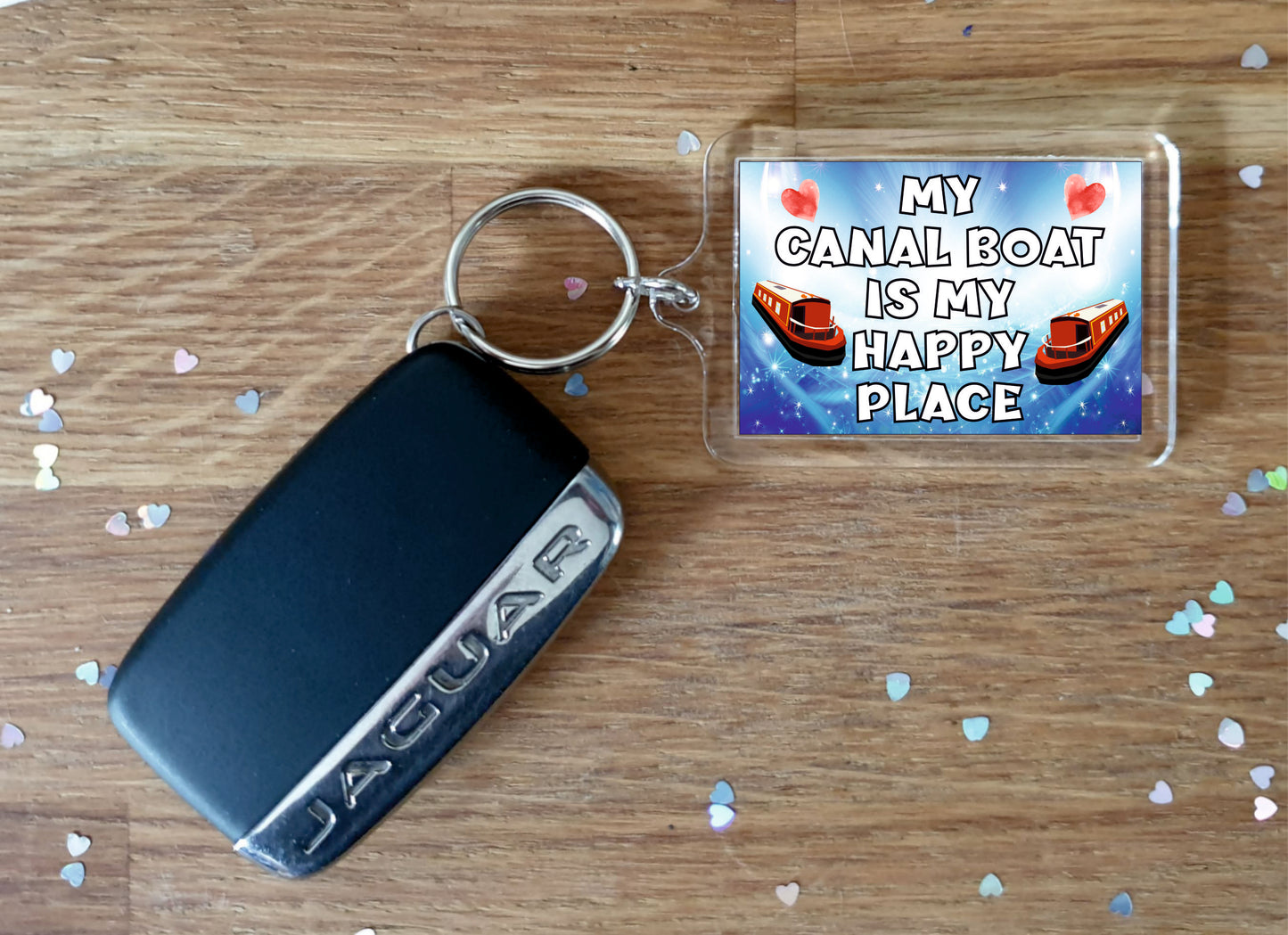 Canal Boat Keyring - My Canal Boat Is My Happy Place - Fun Novelty Narrowboat Birthday Present