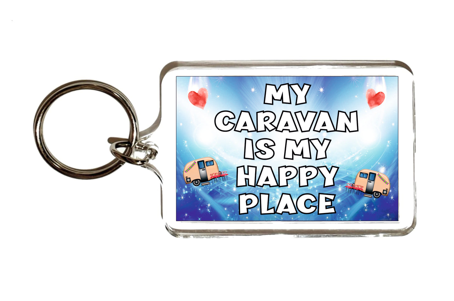 Caravan Keyring Gift - My Caravan Is My Happy Place - Fun Cute Caravanning Novelty Present