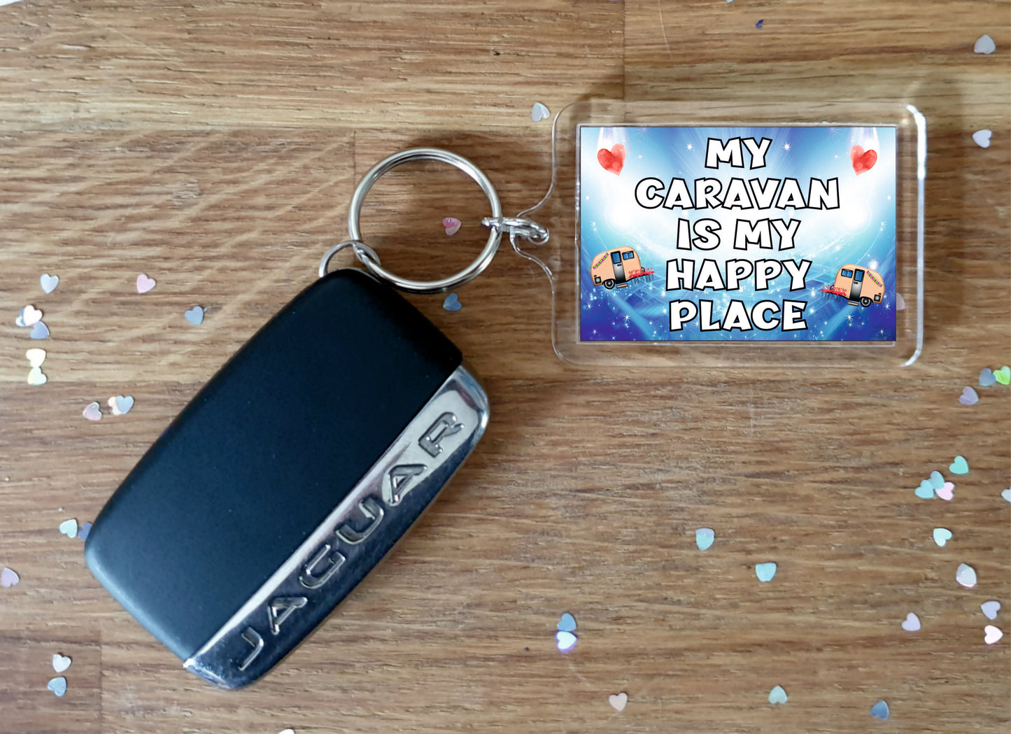 Caravan Keyring Gift - My Caravan Is My Happy Place - Fun Cute Caravanning Novelty Present