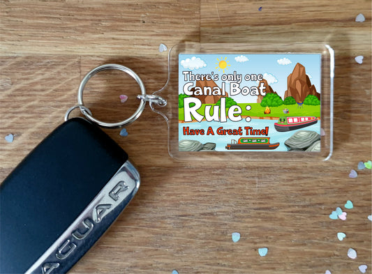 Canal Boat Keyring - There's Only One Canal Boat Rule - Fun Cute Gift - Novelty Birthday Present