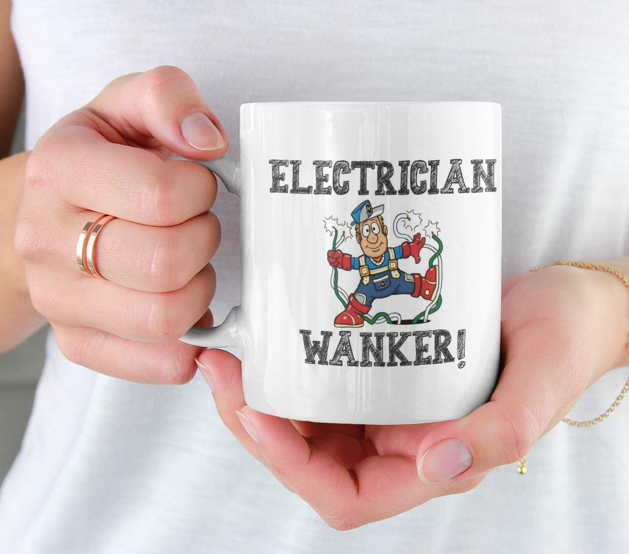 Electrician Mug Gift - Electrician Wanker - Novelty Cute Rude Funny Sparky Tradesperson Construction Trade Cup Present