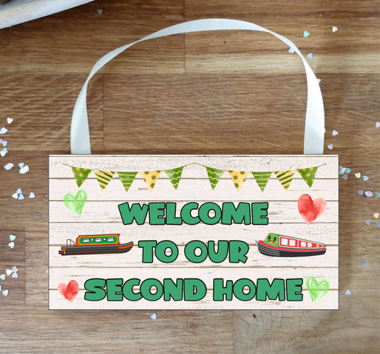 Narrowboat Plaque Gift - Welcome To Our Second Home - Fun Cute Birthday Novelty Present