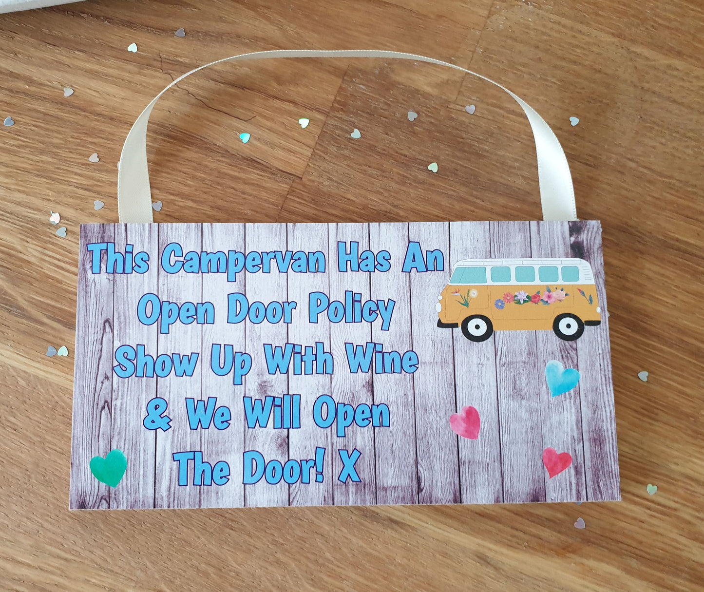Campervan Plaque Gift - This Campervan Has An Open Door Policy Show Up With Wine - Cute Fun Novelty Birthday Present