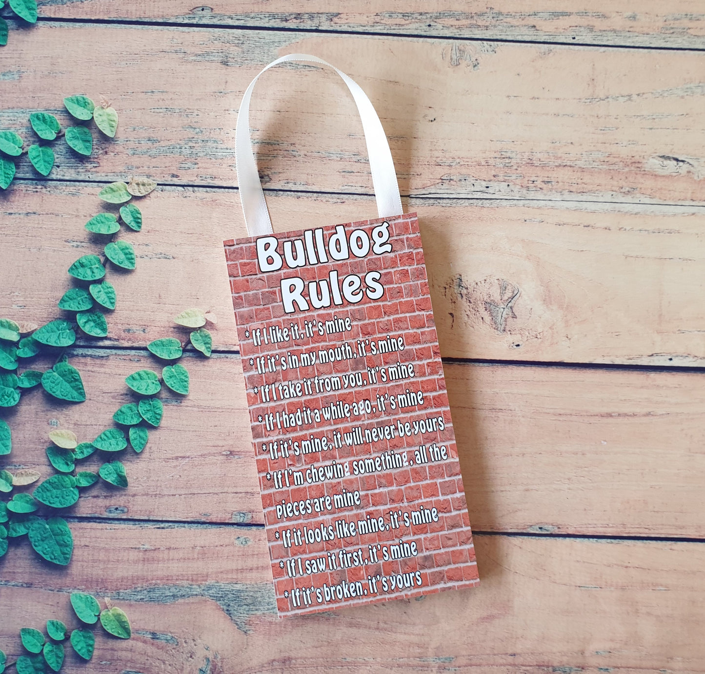 Bulldog Rules Plaque Gift - Nice Funny Cute Fun Novelty Sign Present
