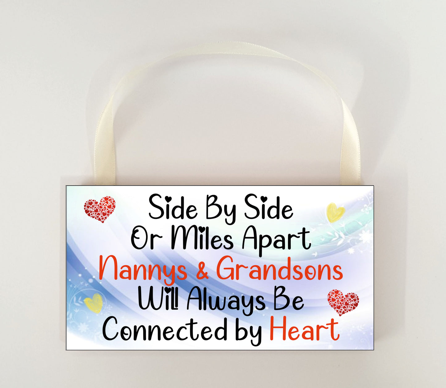 Nanny Grandson Plaque Gift - Side By Side Or Miles Apart - Fun Novelty Birthday Christmas Present