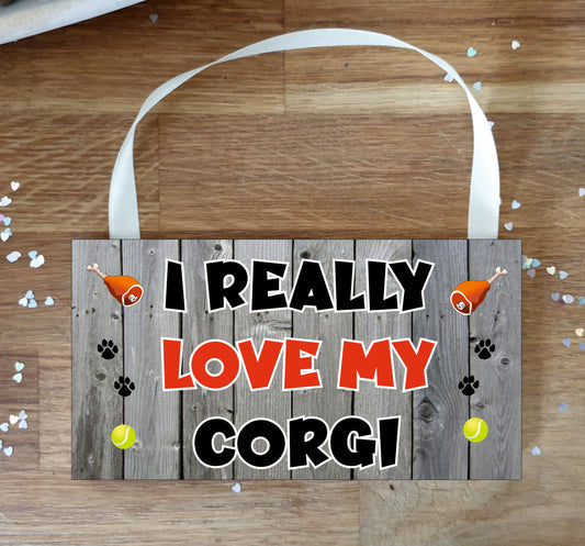 Corgi Plaque Gift - I Really Love My - Cute Novelty Fun Dog Owner - Pet Lover Sign Present