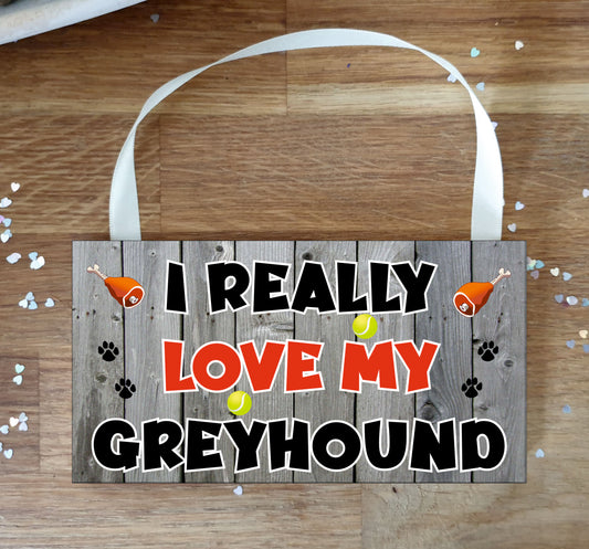 Greyhound Plaque Gift - I Really Love My - Cute Novelty Fun Dog Owner - Pet Lover Sign Present