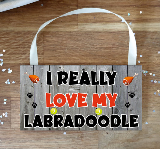Labradoodle Plaque Gift - I Really Love My - Cute Novelty Fun Dog Owner - Pet Lover Sign Present