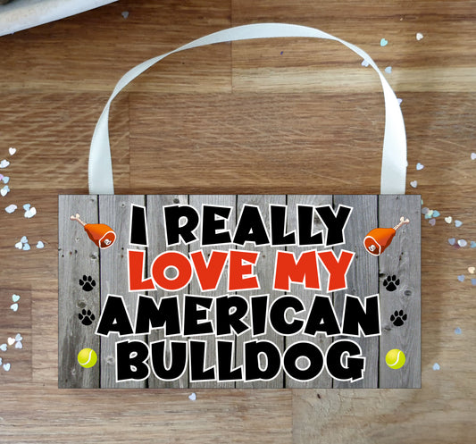 American Bulldog Plaque Gift - I Really Love My - Cute Novelty Fun Dog Owner Lover Sign Present