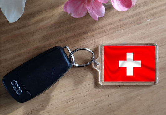 Switzerland Flag Keyring Gift - Cute Swiss Novelty Key Fob - Birthday Present