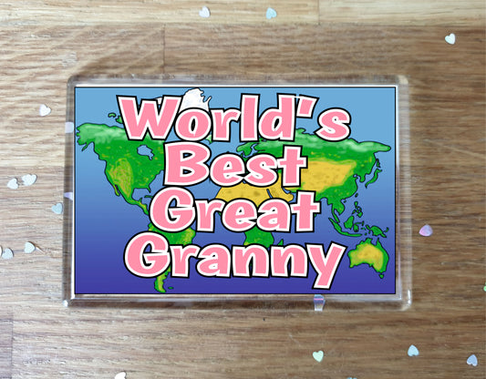 Great Granny Fridge Magnet - World's Best Great Granny - Novelty Love Gift - Fun Birthday Christmas Present